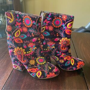 Fun floral heeled booties